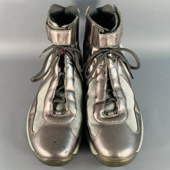 PRADA SPORT Size 10.5 America's Cup Silver Leather Nylon Mesh Ankle Sneakers - Picture 4 of 11